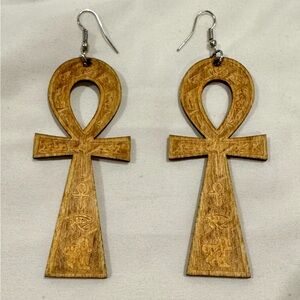 Wooden Ankh Earrings